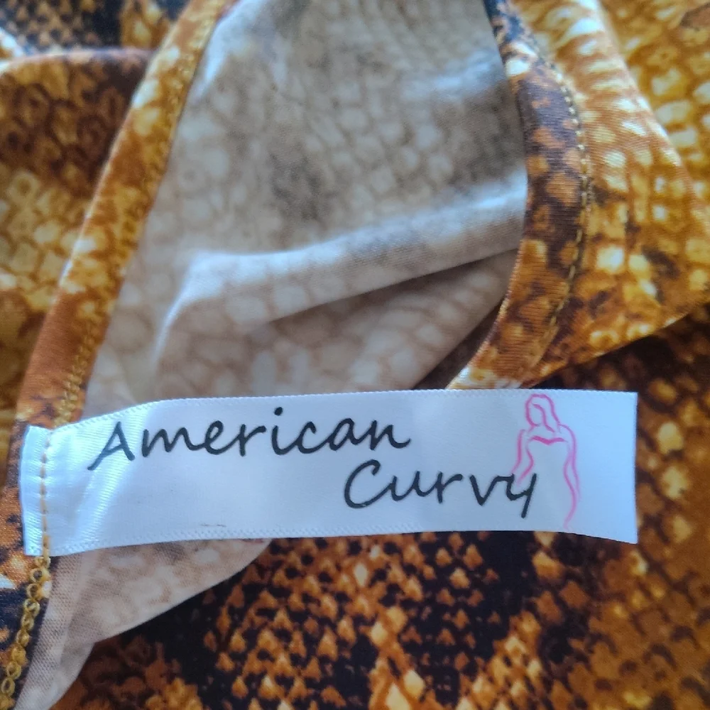 American Curvy Mustard Snakeskin Swing Dress | 1X–3X | Pockets | Statement Print - Picture 4 of 5